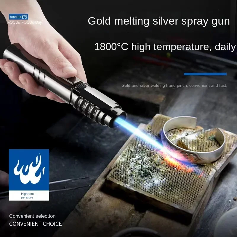 1800°High Temperature Spray Gun Butane Gas Lighter Metal Outdoor Windproof Blue Powerful Flame Torch Jet Lighter Welding Tool