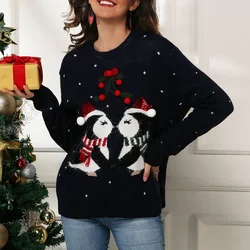 Women's Kawaii Funny Cartoon Sequins Christmas 3D Decoration Knitted Sweater Winter Trendy Casual Long Sleeve Loose Tops Jumpers