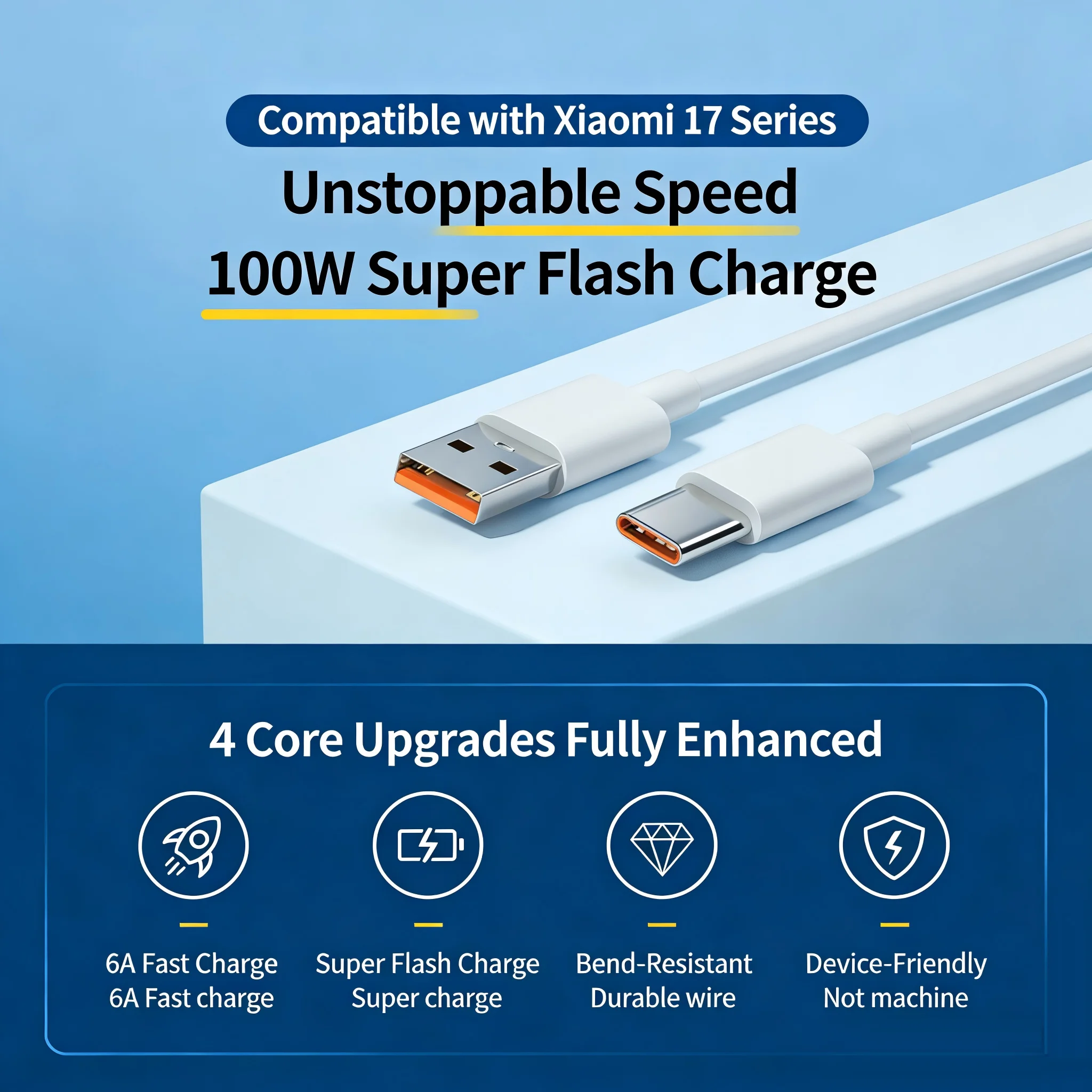 120W USB Turbo Fast Charging Cable For Xiaomi mi 17 15 14 13 12 11 6A 67W Type C Cable Redmi Note 10 9 8 7 Pro K70 Poco