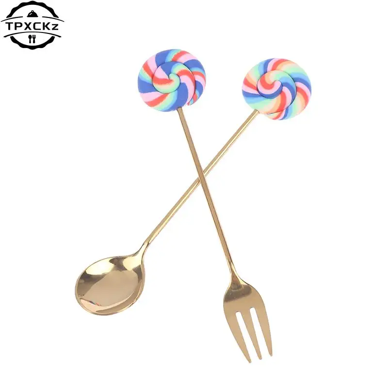 4pcs Stainless Steel Donuts Candy Spoon Forks Kitchen Tableware Milk Coffee Stirring Spoons Dessert Cake Tools Cutlery Spoon Set