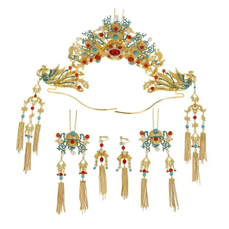 زي القديمة ملابس هانفو الصينية الطراز القديم سلالة مينغ فينيكس تاج خطوة تهز شرابة دبوس الشعر إكسسوارات الشعر #6