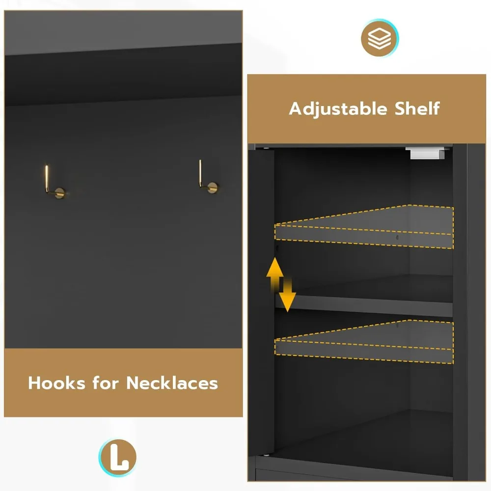 Large Makeup Vanity with Lights, LED Mirror with Digital Time Display & Power Outlet, RGB Ambient Light Vanity Desk