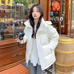 Korean Women Parkas Winter Warn Down Cotton Clothes Casual Solid color Hooded padded Coat female Loose Puffer Bomber Jacket T693