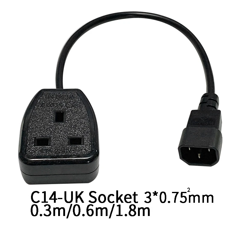 IEC320 C14 To UK BS1363A Outlet Socket,IEC C14 Male Plug To UK 3Pin Female Socket Power Adapter Cable For PDU UPS