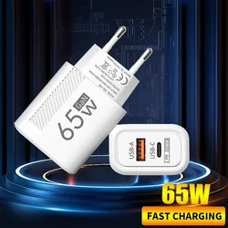 USB C GAN Charger Total 65W Fast Charging PD Type C Quick Charge High Speed Mobile Phone Adapter For iPhone 15 14 Xiaomi Samsung