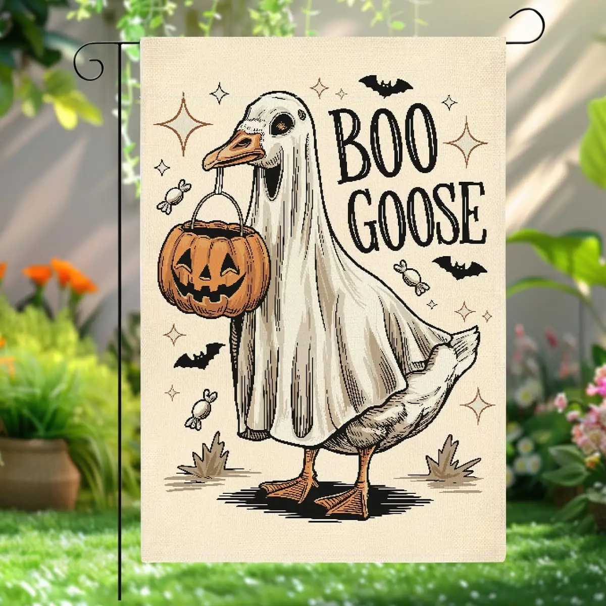 Fall Goose Garden Flag for Outside Autumn Seasonal Thanksgiving Halloween Holiday Outside Outdoor Porch Yard Flag Double Sid SSL