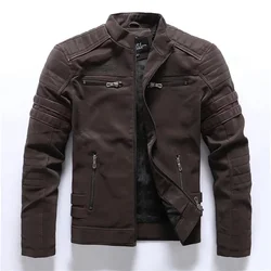 Winter Motorcycle PU Leather Jacket Men 2025 Vintage Fleece Warm Multi-pocket Leather Coat Male Zipper Autumn Outwear Jackets