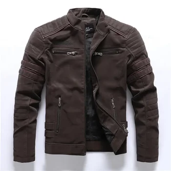 Winter Motorcycle PU Leather Jacket Men 2025 Vintage Fleece Warm Multi-pocket Leather Coat Male Zipper Autumn Outwear Jackets