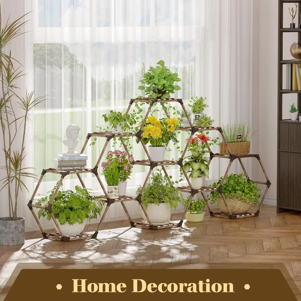 

Plant Stand Indoor Hexagonal for Multiple Plants Indoor Outdoor Large Wooden Plant Shelf 11 Tiered Creative DIY Flowers