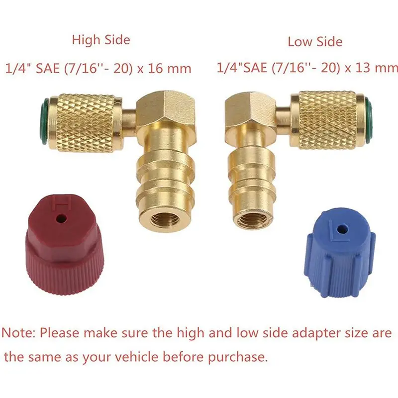 ABKJ-3X R12 To R134 A High/Low AC Fitting Port Retrofit Conversion Adapter, Quick Coupler Valve A/C 90 Degree Fitting