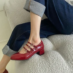 Women Pumps 4cm Mary Jane Shoes Retro Style High Heels Elegant Buckle Lady Shoes Round Toe Spring Atumn Real Leather talon femme