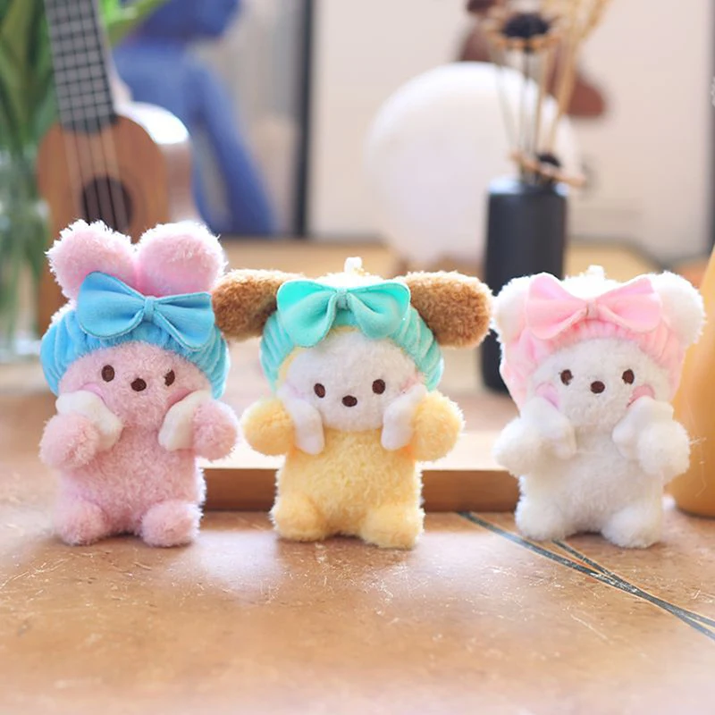 1Pcs Cute Bath Towel Puppy Pendant Plush Toy Doll Bathing Little Bear Rabbit Doll Bag Hanging Decoration Keychain Ornaments