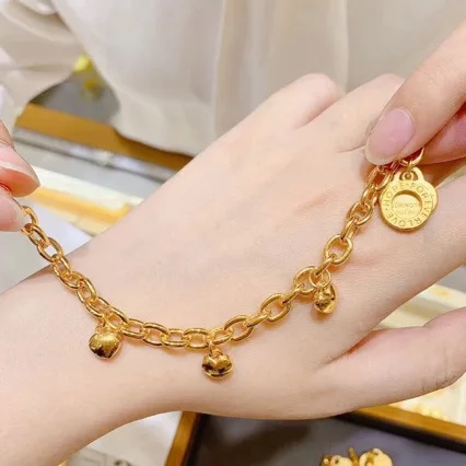 

Heart Circle OT Clasp Heart Bracelet Women 24K Gold, AU999 - Hearts & Circles Complement, Easy OT Clasp, Gold Elegance