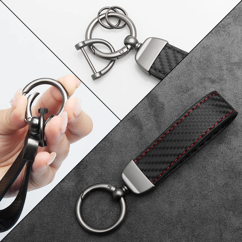 Carbon Faser Leder Zink-legierung Schlüssel Kette Mode Männer Frauen Geschenke Kreative Universal Auto Schlüssel Kette Schlüssel Ring Auto Zubehör – Detail 3