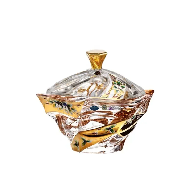 Hand-painted gold enamel vase crystal glass home jewelry dried flowers high-end living room ornament light luxury
