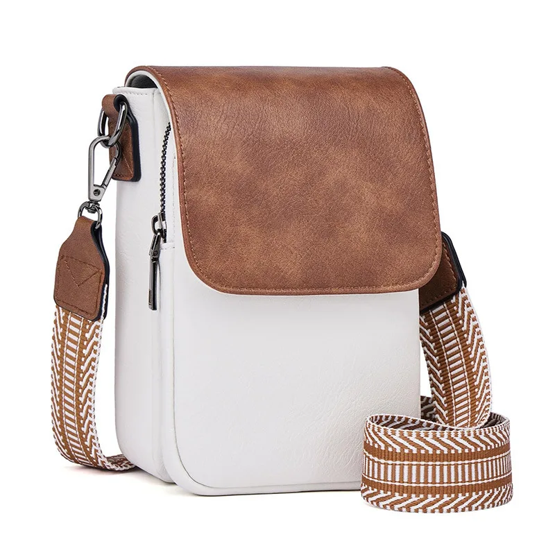 

Fashionable New Retro Pu Leather Women's Wide Shoulder Strap Single Shoulder Crossbody Bag with Lid Small Square bag Bolsa mujer