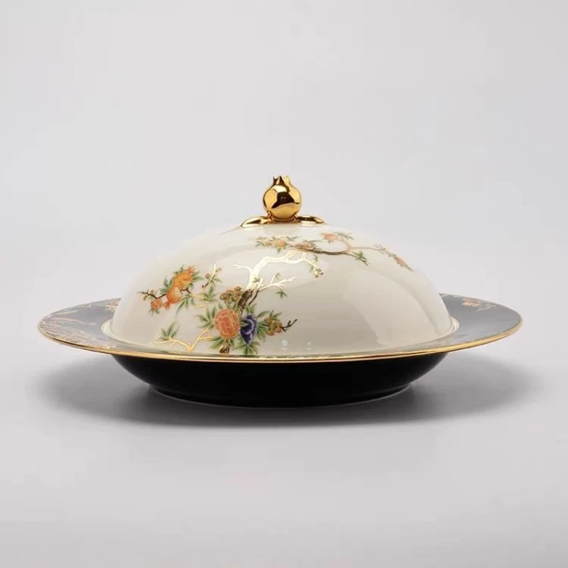 Tableware 2-head large Hehe abalone plate with lid vegetable plate gift box