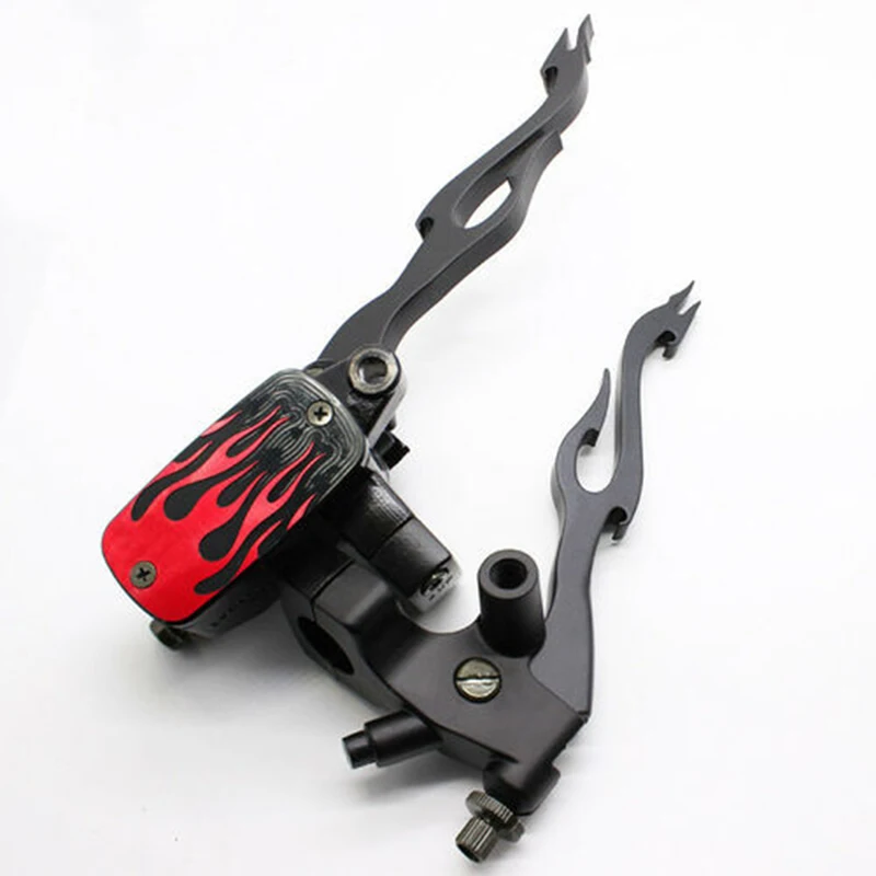 22/25mm Black Handlebar Red Flame Control Reservoir Brake Clutch Levers For Honda Yamaha Suzuki Kawasaki Harley Custom Cruisers