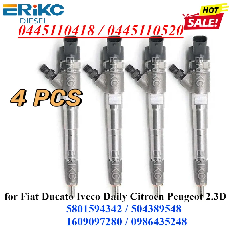 4PC 0445110418 Common Rail Injector 0445110520 for Fiat Ducato Iveco Daily Citroen Peugeot 5801594342 504389548 1609097280