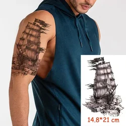 Autoadesivo del tatuaggio temporaneo impermeabile nave pirata bandiera del cranio tatuaggio trasferimento dell'acqua tatuaggio finto Flash Tatto donna uomo bambino 14.8*21 Cm