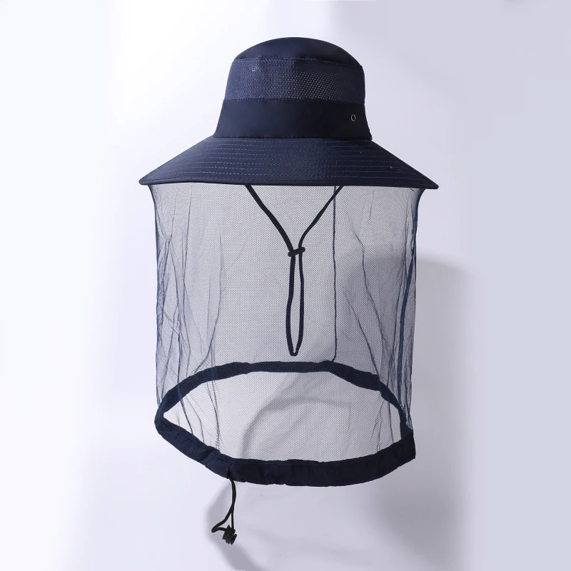 10cm Wide Brim Fishing Hat with Mosquito Net Mesh Men Women UV Protection Sun Cap Outdoor Hiking Gardening Beekeeping Face Mask