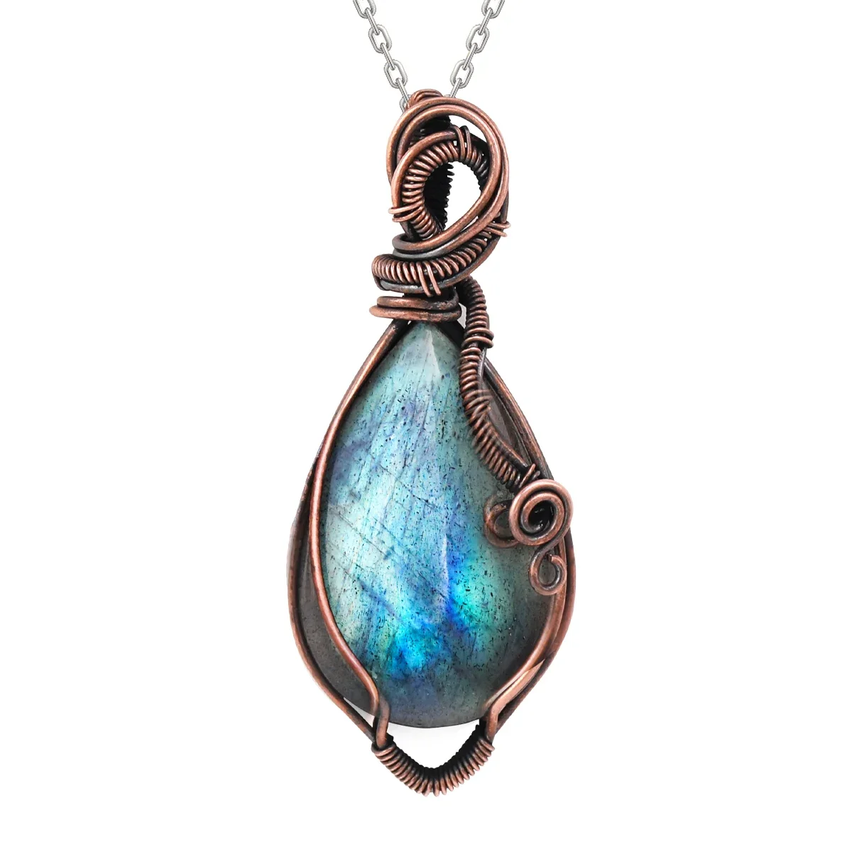 

Handmade Copper Wire Wrapped Labradorite Gemstone Pendant Necklace Is Perfect For Spiritual Connection And Intuition For Women