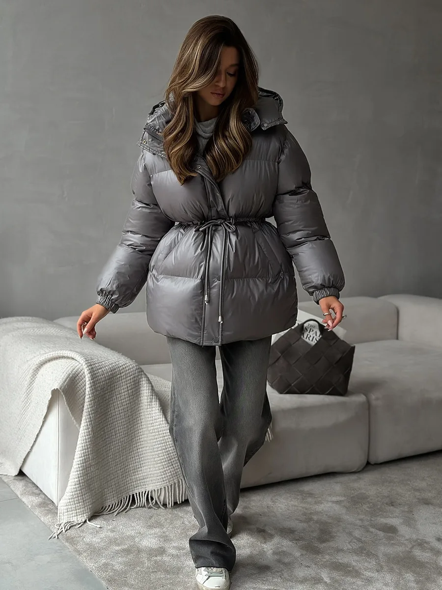 

Puffer Parkas Womens Fur Coat Bright Commuter Plush Extended Puff Pockets Slimming European Fabric Nylon Classic Drawstring Vibe