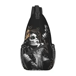 Bolsa de Peito Caveira Masculina e Feminina, Mochila Simples Cruz, Decoração Halloween, Maquiagem, Sexy, Poliéster, Unissex, Casual