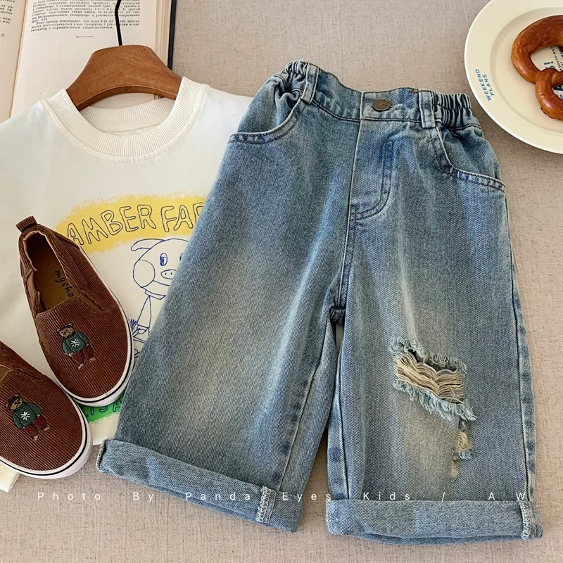 

Boys' Jeans Autumn 2025 New Children's Spring and Autumn Trousers Casual Loose Boys' Ripped Trousers Vintage