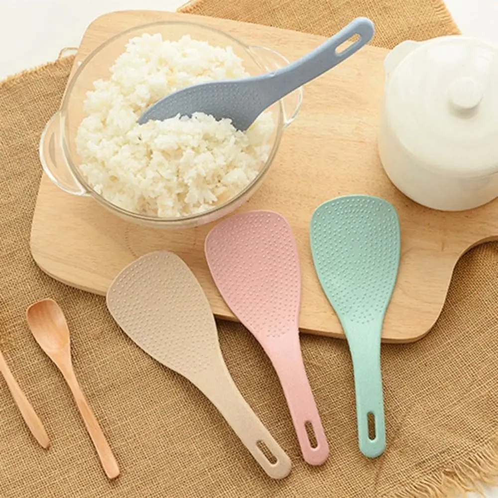 Cucharas de arroz de paja de trigo, accesorios de plástico, Beige, rosa, azul, verde, pala de paleta de arroz, mango largo, suministros de cocina