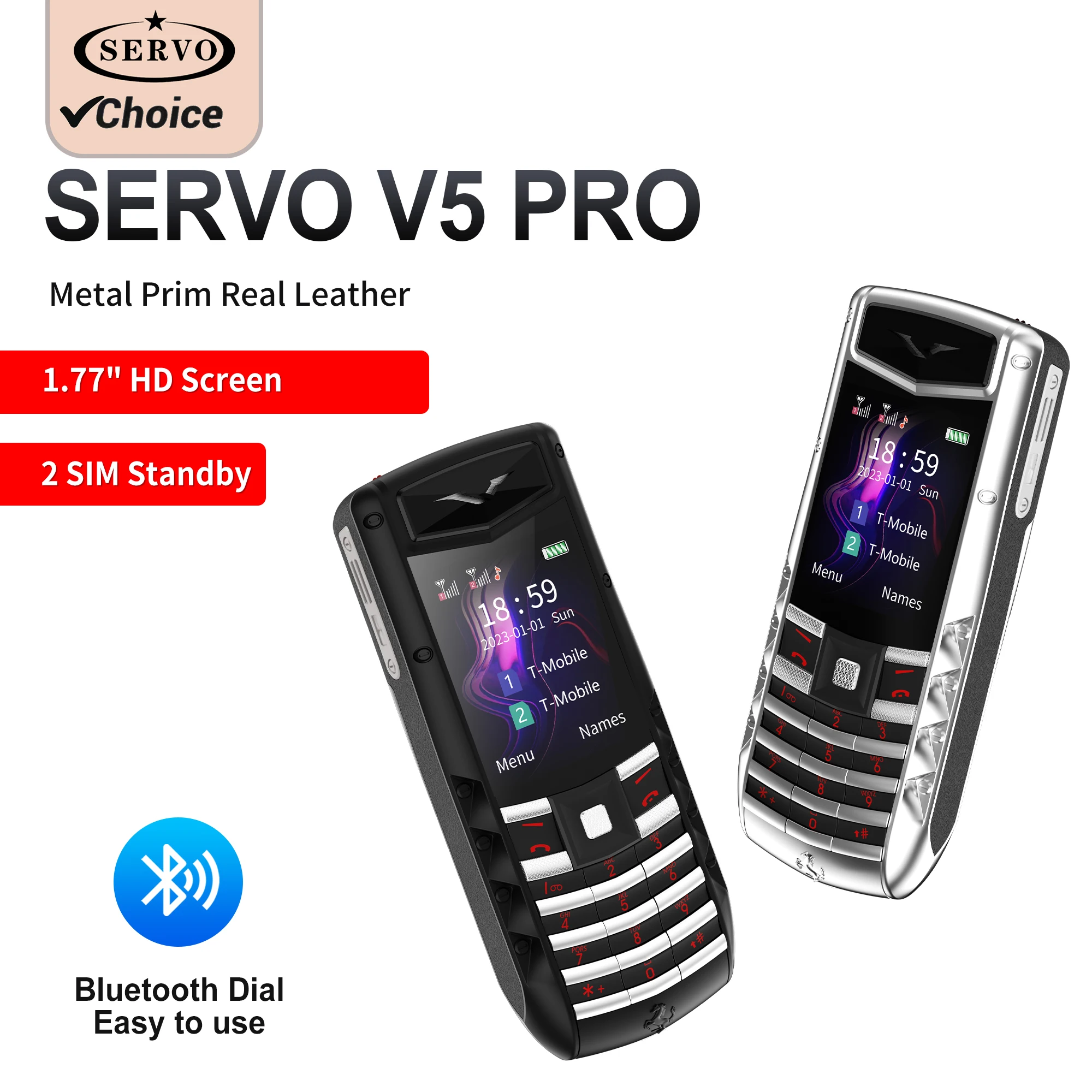 SERVO V5 PRO Exquisite Luxury Mobile Phone 2 SIM Speed Dial Blacklist Call Recording 2G Magic Voice Flashlight MP3/MP4 Cellphone