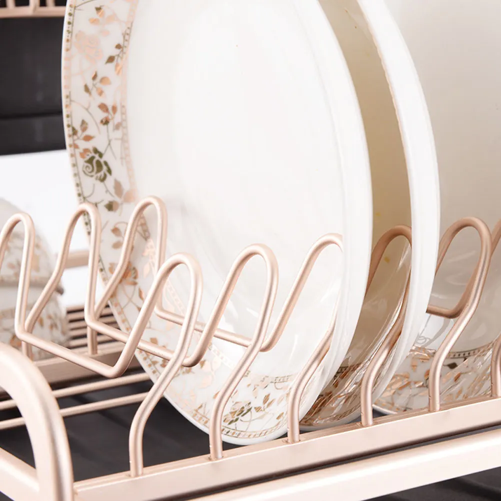 

1pc Kitchen Draining Rack Bowl Rack Double Layer Storage Shelf Lightweight Aluminum Alloy Easy Assembly Gold For Home Hotel