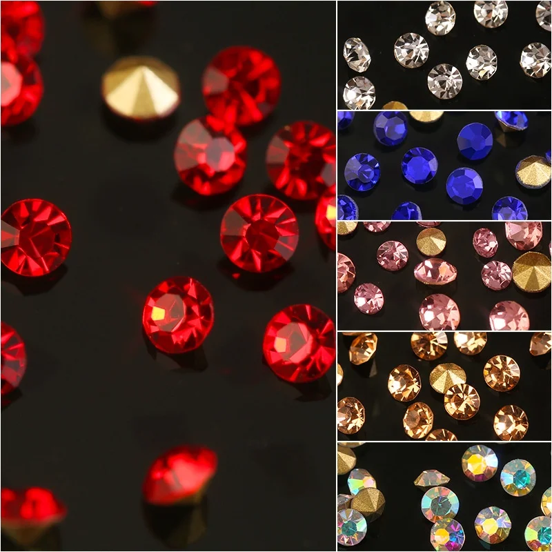 1000 Stück Kristall-Nagelkunst-Strasssteine, superhelle Glas-Glitzersteine mit spitzer Unterseite, verschiedene Größen, Maniküre-Zubehör