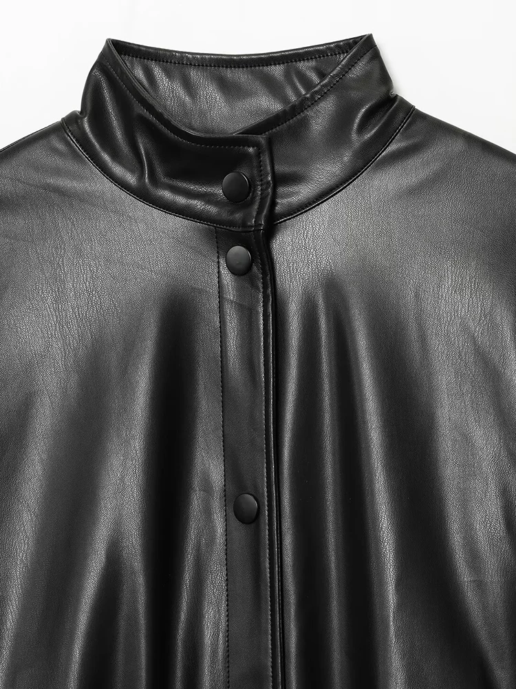 Europäischer und amerikanischer Stil 2025, Herbstneuheiten, Damenbekleidung, modische Bomberjacke aus Kunstleder mit hohem Kragen