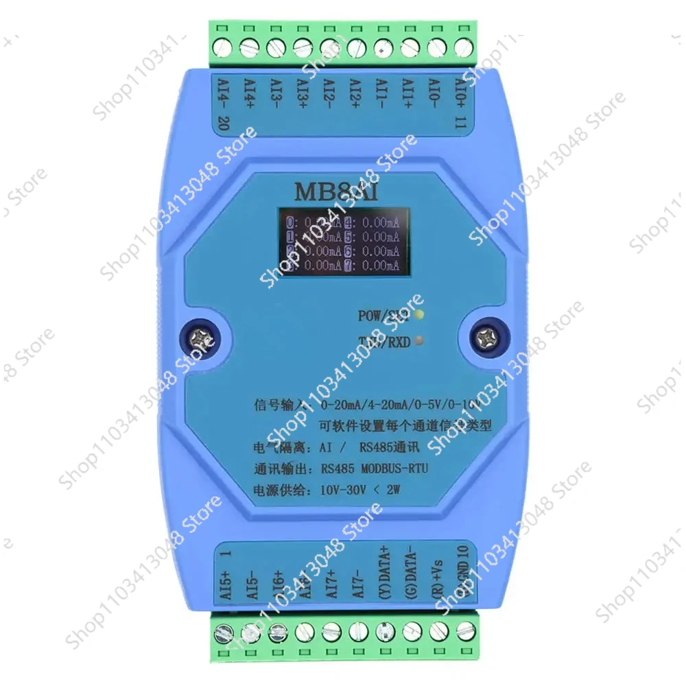 

8AI 8-канальный 4-20 мА 0-5 В 0-10 В 0-20 мА модуль сбора аналогового ввода MODBUS RTU RS485 с OLED-экраном
