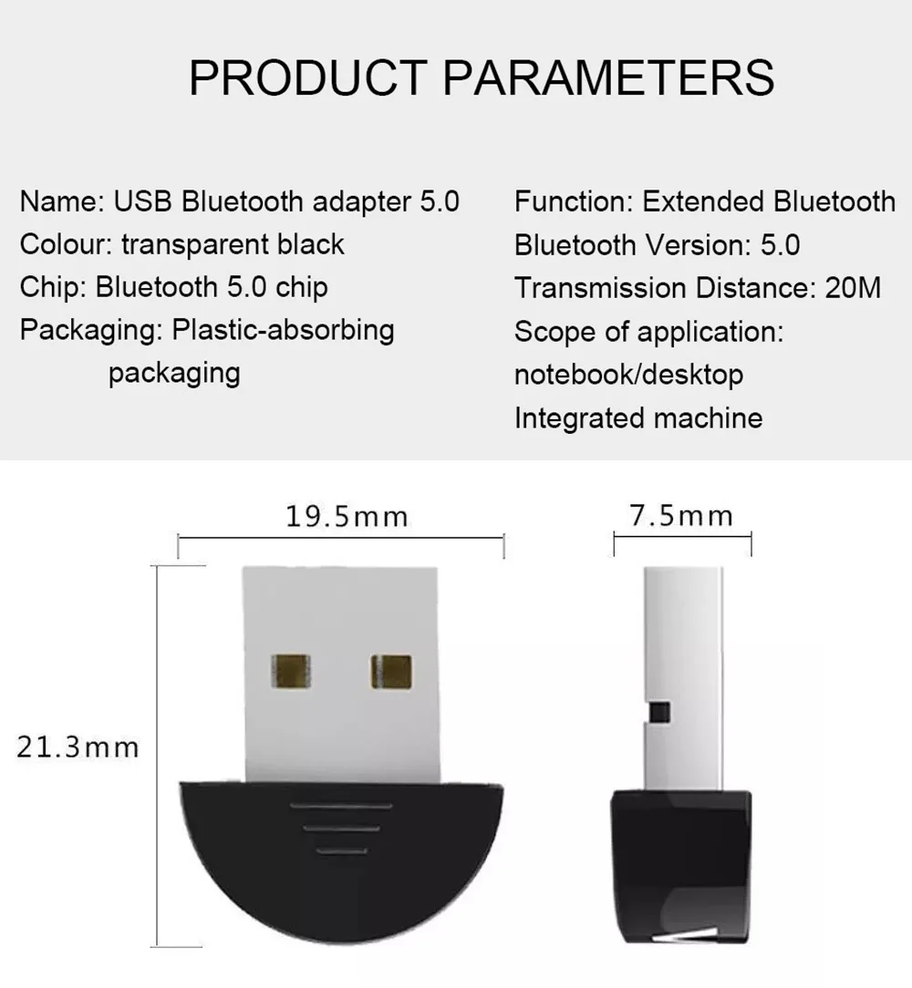 5.0 Bluetooth Adapter USB Bluetooth5 Transmitter for Pc Computer Receptor Laptop Earphone Audio Printer Data Dongle Receiver