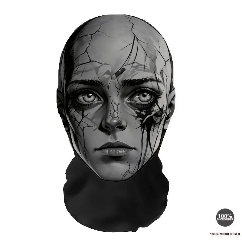 Ink-patterned Split-face Breathable Mesh Full-face Mask — Versatile for Outdoor Cycling and A Cool Prop for Halloween Parties