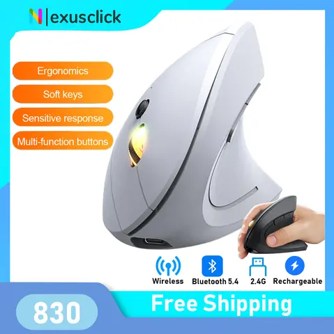 2.4GHz Bluetooth Wireless Mouse Rechargeable Vertical Mice Ergonomic 3Adjustable 1600DPI 6Buttons for Laptop PC Computer Desktop