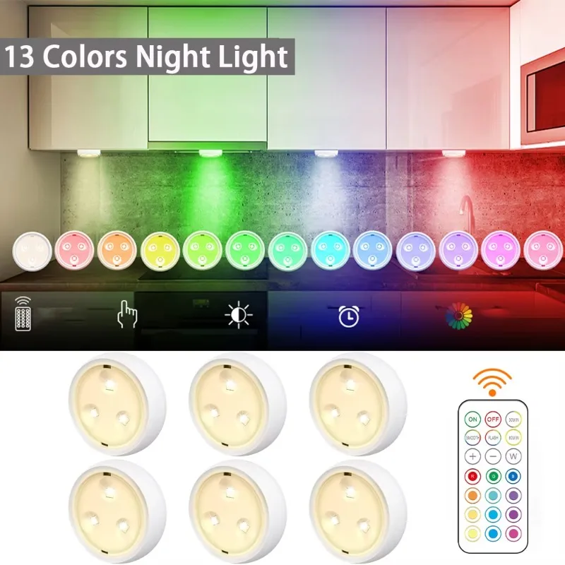 13 Colors Night Light Changeable LED Puck Lightings LED Lights for Bedroom Under Cabinet Lights with Wireless Remote Controls