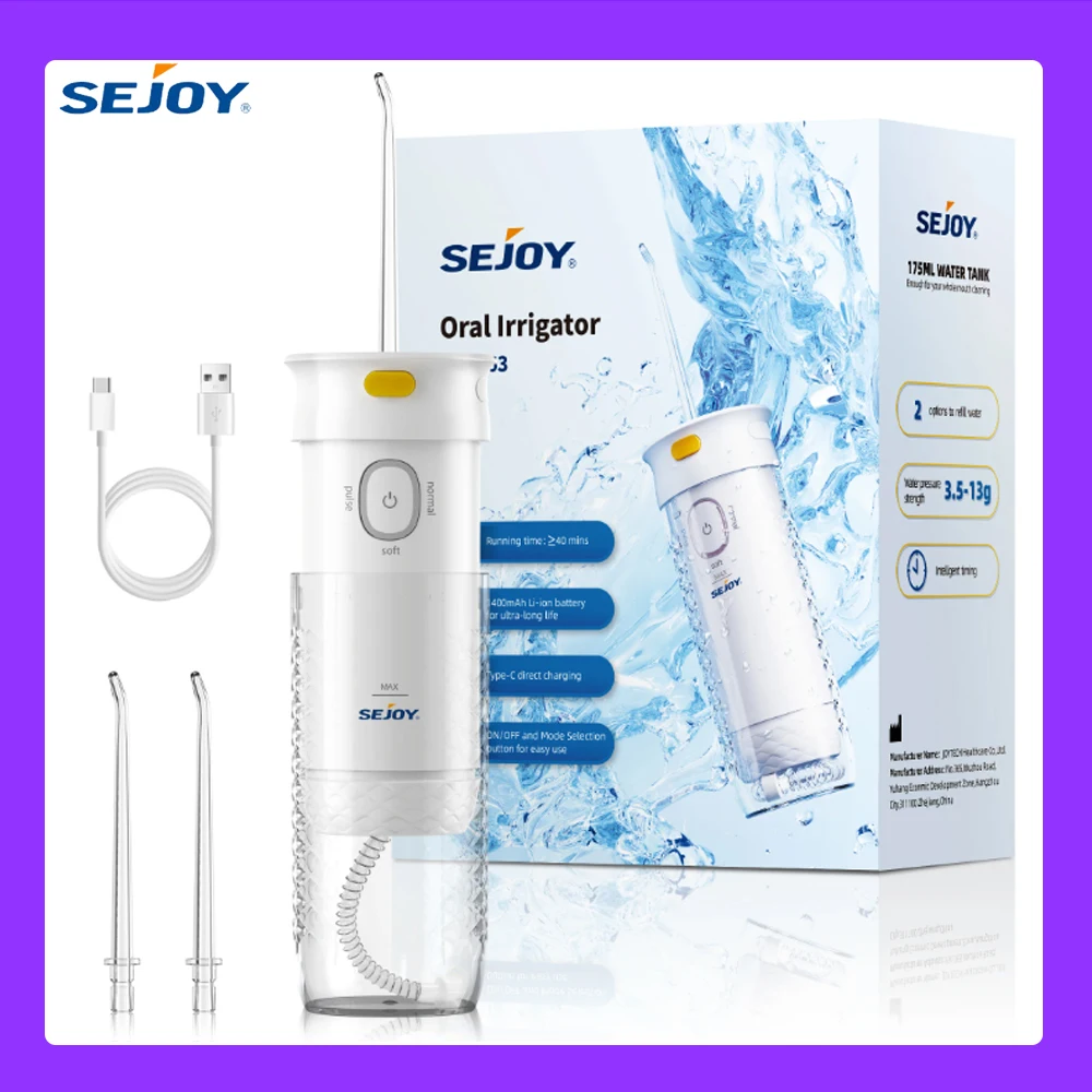 

SEJOY Portable Teeth Cleaner Adult Mouth Washing Machine Water Flosser Oral Irrigator USB Rechargeable Water Jet 3 Modes IPX7