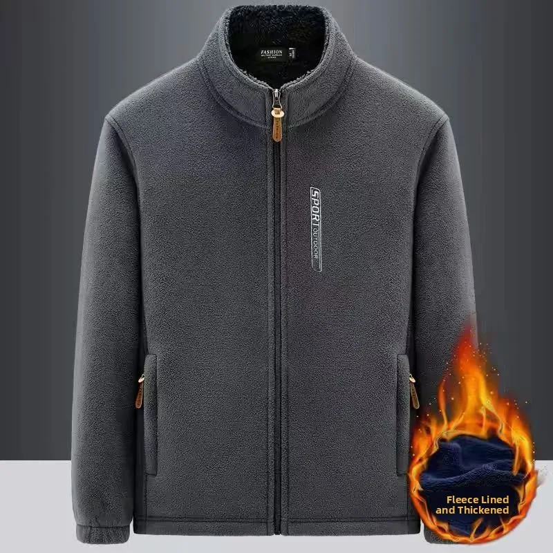 

Men's Winter Thiened Fce Jaet Warmth Cardigan Outerwear Long Sve Zipper Closure ket Detail Casual Dad Clothes