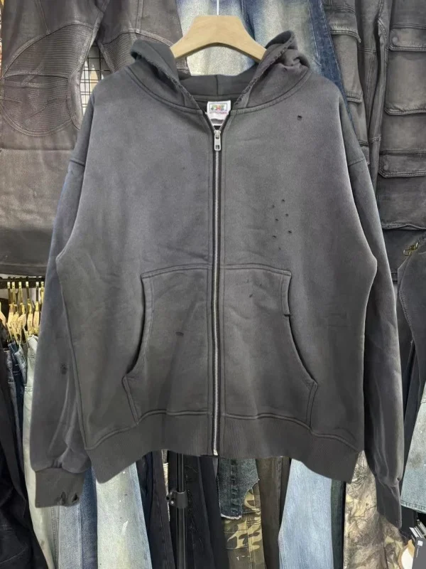 

Handmade Waed American Street Sle Zipper Hoodie Men's Loose Fit Long Sve Casual Wear Resistant Deformation Free Elastic