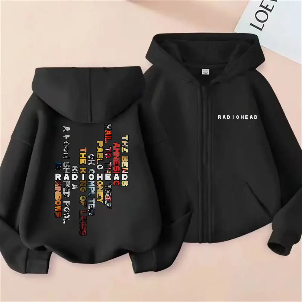 

Rock Band Radiohead Music Album Cover Graphic Zipper Hoodie Men Women Hip Hop Gothic Zip Up Jacket Male Casual Vintage Hoodies