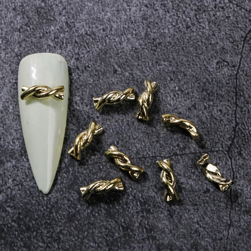 20pcs Japanese Twist Parts Nail Alloy Charms Gold Silver Nails Accesories Decors 3D Hollow French Hemp Rope Nails Parts Adorn G1