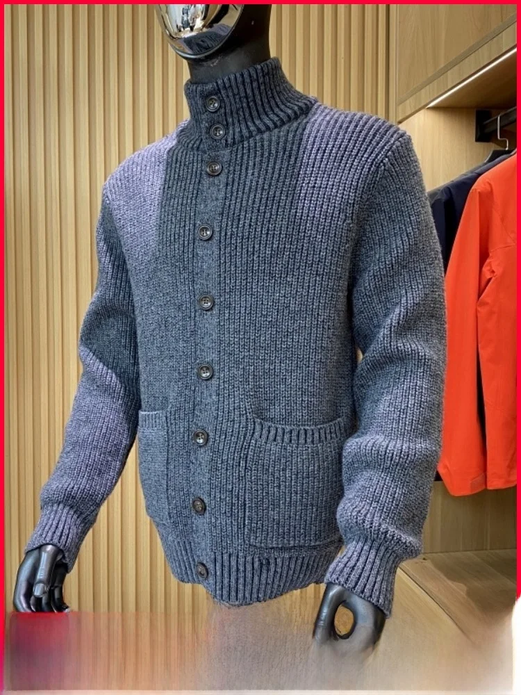 

Thiened Wool Blend Knitted High Collar Cardigan for Men Casual Sle Winter Warm Faionable Sweater Versatile Long Sve ...