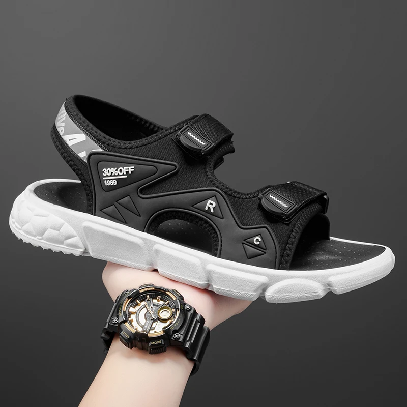 Sports soft-soled non-slip beach shoes men's summer outdoor hook and loop sandals driving slippers men's beach shoes