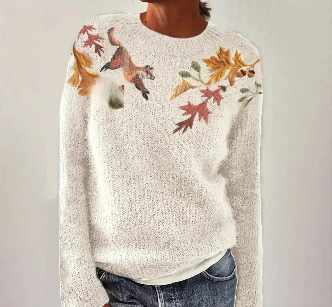 

Casual round Neck Long Sleeve Floral Print Sweater Top for Autumn New Arrival Vacation