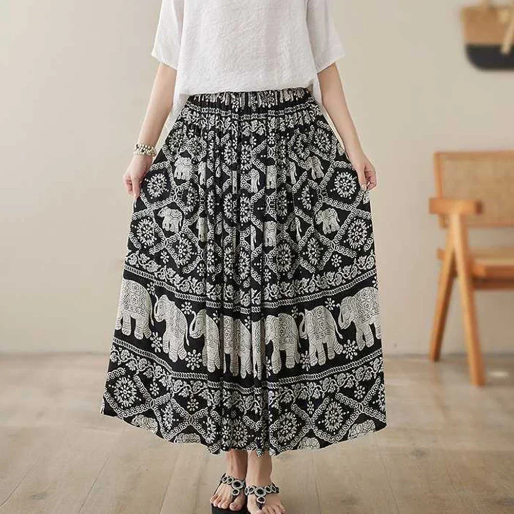 

Cotton Silk Skirt A Line Skirt Vacation Outfit High Elasticity One Size Fits All Printing Pattern For Club Outings