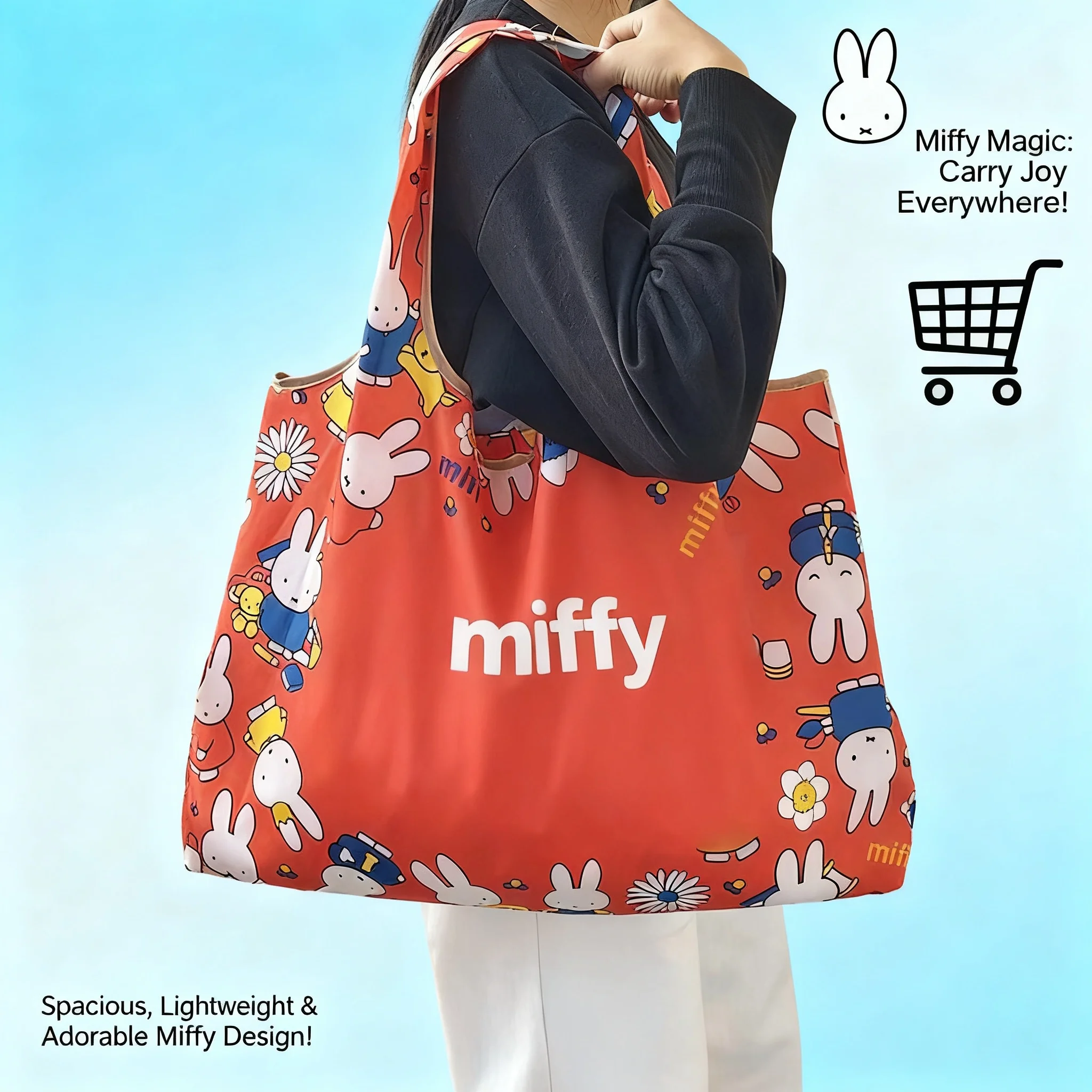 Bolsa de Compras Plegable Ecológica Miffy, Gran Capacidad, Impermeable, de Nailon Resistente, para Viajes, Compras, Almacenamiento y Regalos