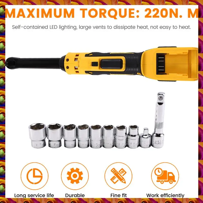 

BTCL Extended Electric Ratchet Wrench 3/8Inch Removal Screw Nut 220N.M Cordless Driver Power Tools For Dewalt 20V Battery